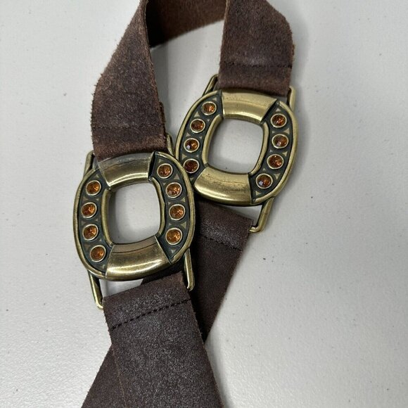 Steve‎ Madden Belt Brown Suede Leather Brass Buckle Rhinestone Size M - Picture 3 of 15